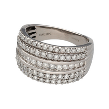 Load image into Gallery viewer, New 9ct White Gold &amp; Diamond Five Row Band Ring in size M with the weight 5.30 grams. There is approximately 1ct of Diamonds set in the ring in total. The front of the ring is 12mm wide and taper down to 3mm at the back. Other sizes available, enquire in the contact page
