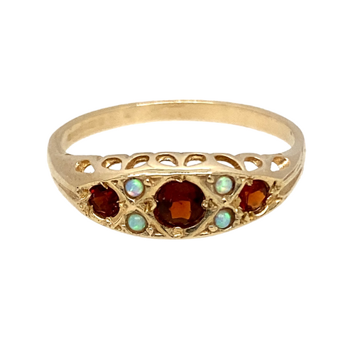 New 9ct Gold & Created Opal & Red Stones Set Ring