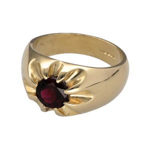 New 9ct Solid Yellow Gold & Garnet Set Signet Ring in size X with the weight 15.60 grams. The front of the ring is 15mm high and the garnet stone is 8mm diameter
