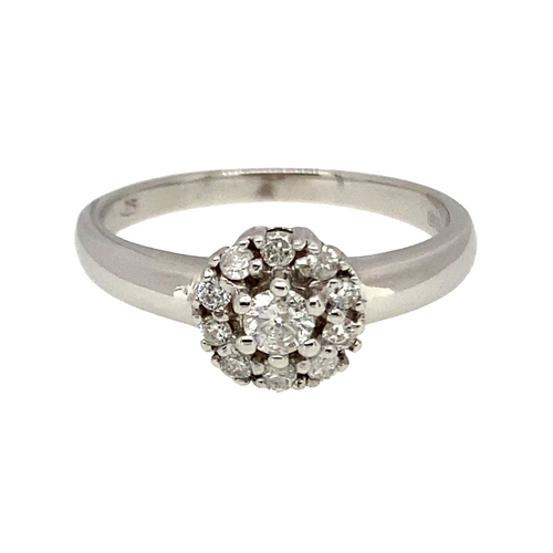 9ct White Gold & Diamond Halo Cluster Ring