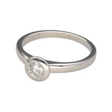 Load image into Gallery viewer, Preowned 18ct White Gold &amp; Diamond Rubover Set Solitaire Ring in size J with the weight 2.50 grams. The Diamond is approximately 25pt with approximate clarity VS2 and colour J - K
