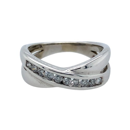 9ct White Gold & Diamond Set Crossover Ring