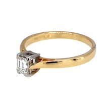 Load image into Gallery viewer, Preowned 18ct Yellow and White Gold &amp; Diamond Emerald Cut Solitaire Ring in size L with the weight 2.30 grams. The Diamond is approximately 25pt with approximate clarity VS2 and colour J - L

