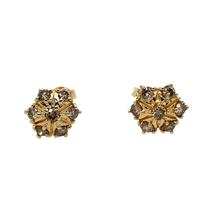 Load image into Gallery viewer, Preowned 9ct Yellow Gold &amp; Champagne Diamond Cluster Stud Earrings with the weight 2.20 grams. There is approximately 20pt of Diamond content at approximate clarity i1 
