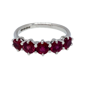 18ct White Gold & Ruby Set Five Stone Band Ring
