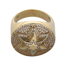 Load image into Gallery viewer, New 9ct Yellow Gold &amp; Cubic Zirconia Set Star Ring in size T with the weight 10.60 grams. The front of the ring is 25mm high
