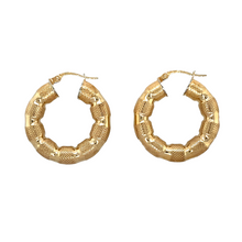 Load image into Gallery viewer, 9ct Gold Textured Patterned Hoop Creole Earrings
