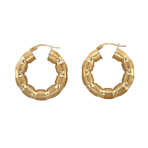 9ct Gold Textured Patterned Hoop Creole Earrings