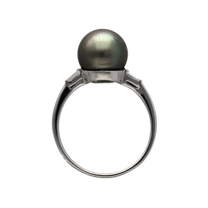 18ct White Gold Diamond & Grey Pearl Set Ring