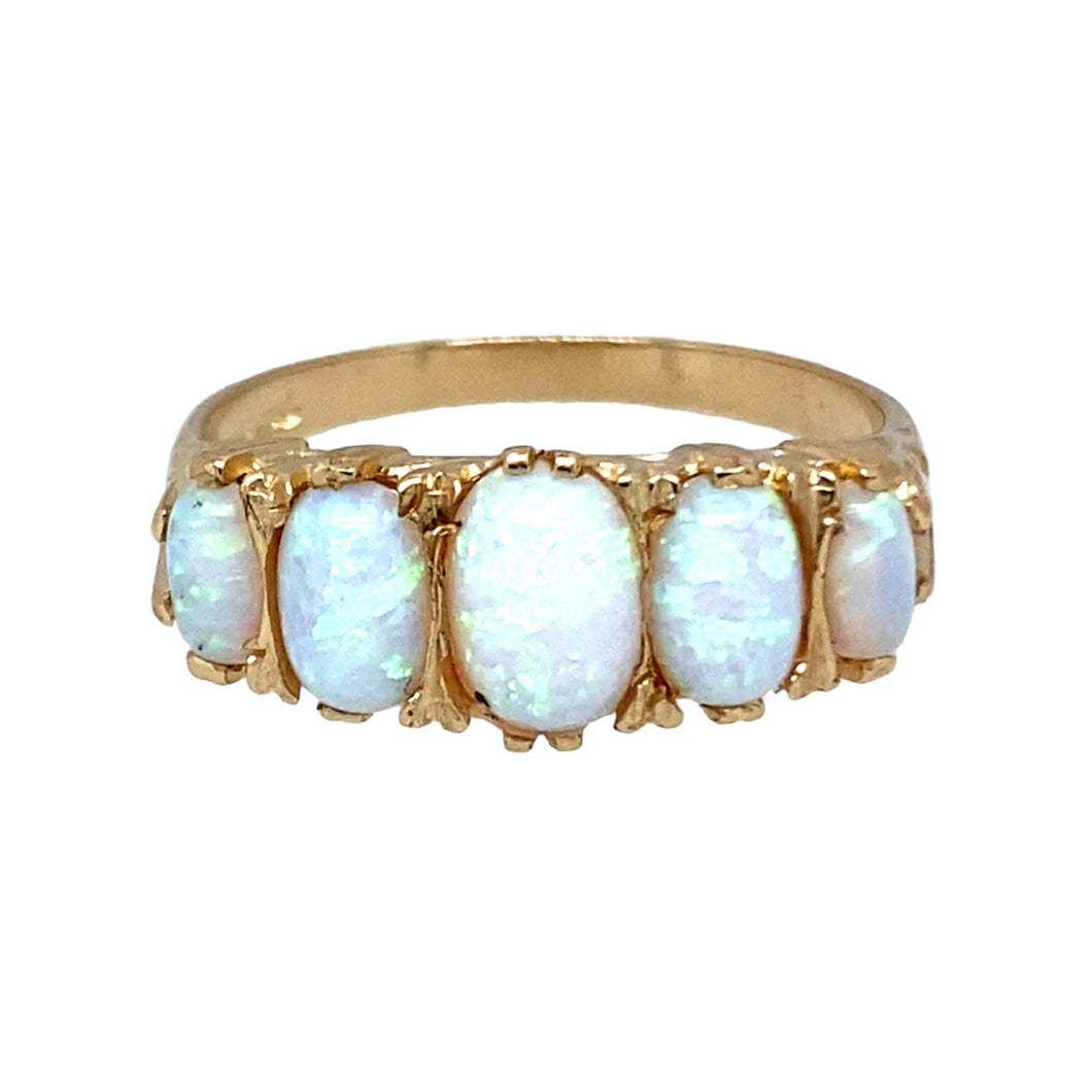 New 9ct Gold & Created Opal Five Stone Ring