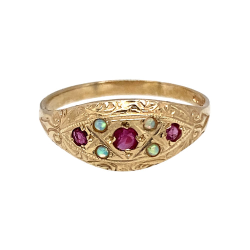 New 9ct Gold & Created Opal & Pink Stone Ring
