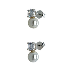 Load image into Gallery viewer, 925 Silver Cubic Zirconia &amp; Pearl Stud Earrings
