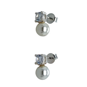 925 Silver Cubic Zirconia & Pearl Stud Earrings