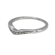 Load image into Gallery viewer, Preowned 9ct White Gold &amp; Diamond Set Wishbone Style Ring in size M with the weight 1.70 grams. The band is approximately 2mm wide at the front
