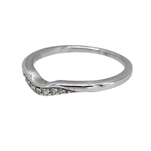 Preowned 9ct White Gold & Diamond Set Wishbone Style Ring in size M with the weight 1.70 grams. The band is approximately 2mm wide at the front