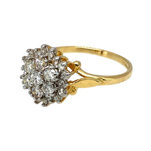 Load image into Gallery viewer, Preowned 18ct Yellow Gold &amp; Diamond Set Cluster Ring in size I to J with the weight 2.60 grams. The front of the ring is 11mm high
