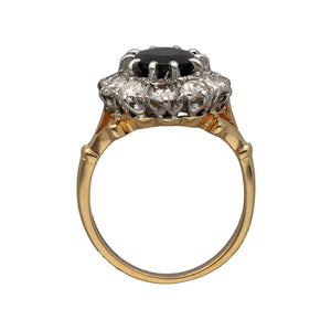 18ct Gold Diamond & Sapphire Set Princess Style Cluster Ring