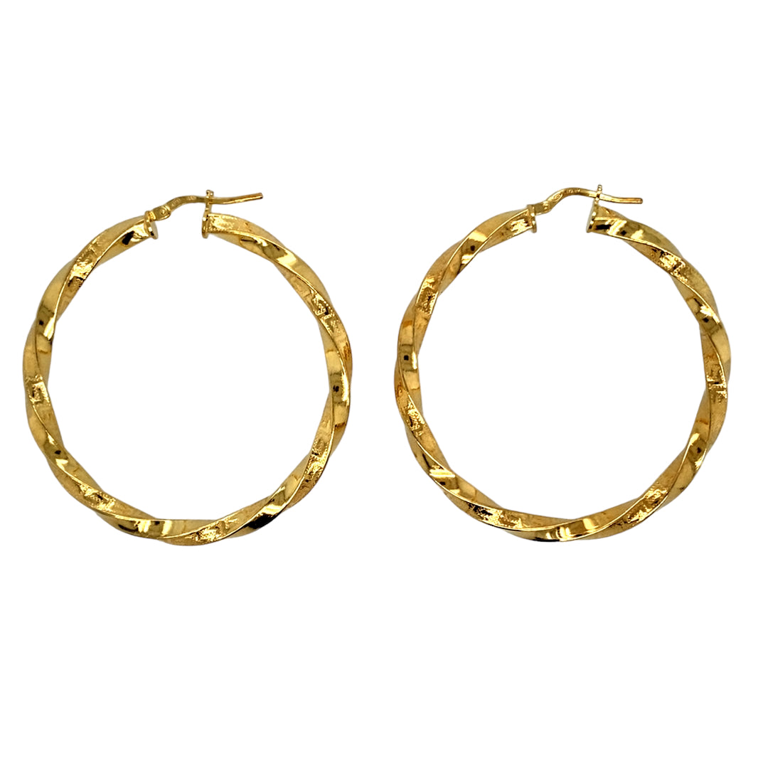 New 925 Silver Heavily 9ct Gold Plated Greek Key Patterned Hoop Creole Earrings