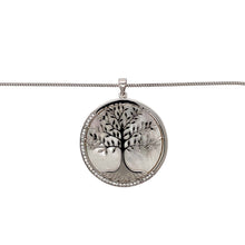 Load image into Gallery viewer, New 925 Silver &amp; Cubic Zirconia Set Tree of Life Pendant with a mother of pearl style background on an 18&quot; curb chain with the weight 8.20 grams. The pendant is 3.5cm long including the bail
