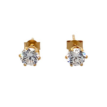 Load image into Gallery viewer, New 9ct Gold 4mm Cubic Zirconia Stud Earrings with the weight 0.40 grams. The backs of the studs are 9mm long
