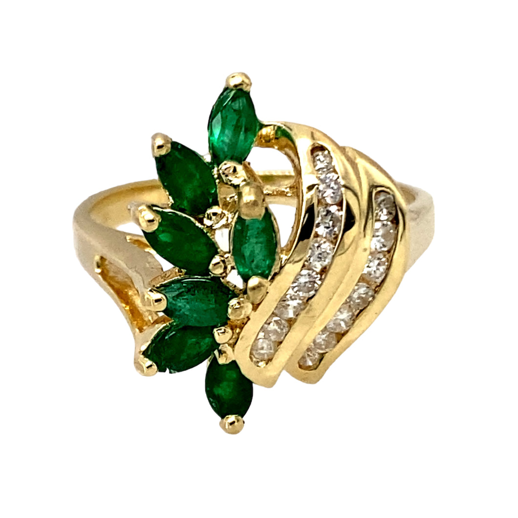 14ct Gold Diamond & Emerald Set Dress Ring