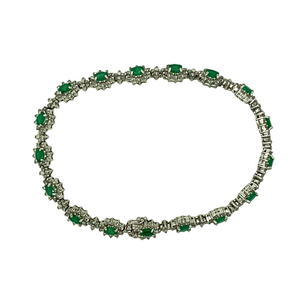 18ct White Gold 7.5" Diamond & Emerald Set Bracelet