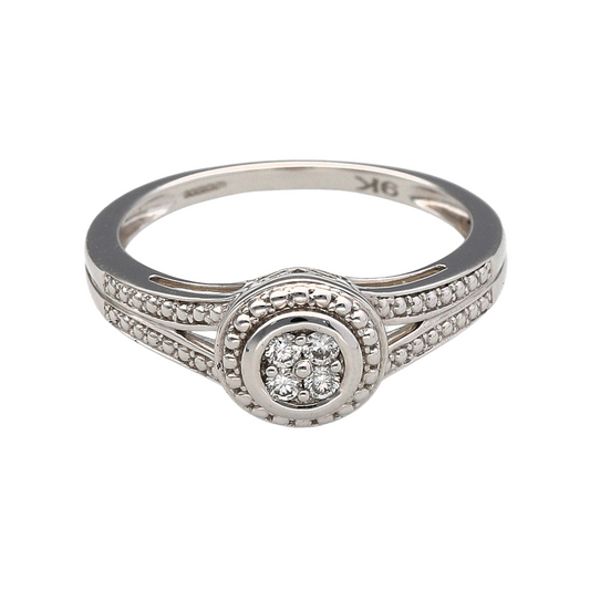 9ct White Gold & Diamond Set Ring
