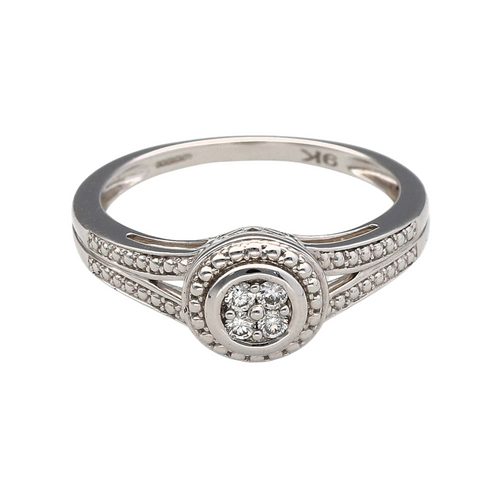 9ct White Gold & Diamond Set Ring