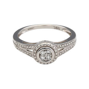 9ct White Gold & Diamond Set Ring