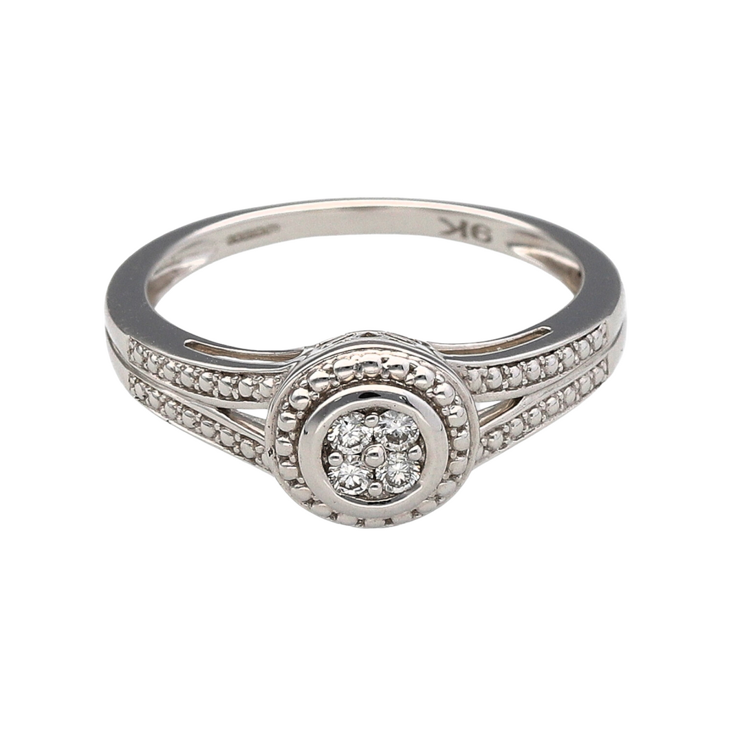 9ct White Gold & Diamond Set Ring