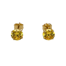 Load image into Gallery viewer, New 9ct Yellow Gold November Birthstone Stud Earrings with the weight 0.50 grams. The earrings are set with a synthetic citrine stone which is 5mm diameter
