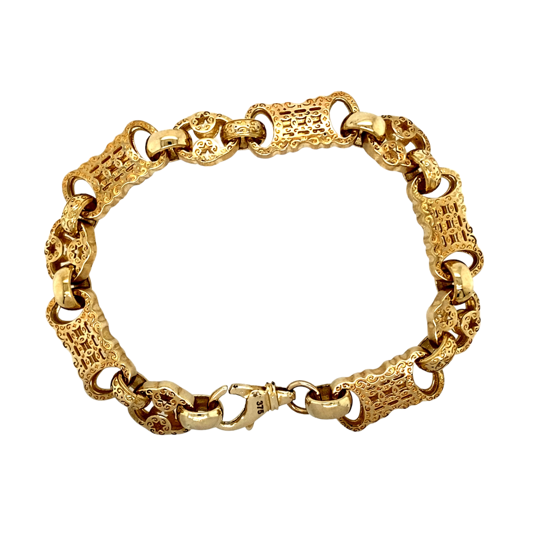 Vintage 9ct Rose Gold Figaro Chain Bracelet with Albert Clasp