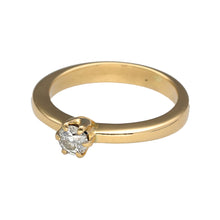 Load image into Gallery viewer, Preowned 18ct Yellow Gold &amp; Diamond Solitaire Ring in size N with the weight 4.40 grams. The Diamond is approximately 25pt and is brilliant cut 
