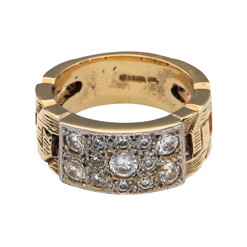 New 9ct Solid Gold & Cubic Zirconia Curb Link Ring 17 grams