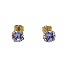 Load image into Gallery viewer, New 9ct Yellow Gold June Birthstone Stud Earrings with the weight 0.50 grams. The earrings are set with a synthetic alexandrite stone which is 5mm diameter
