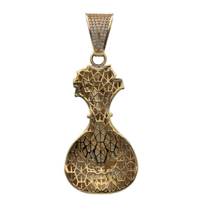 New 9ct Yellow Gold & Cubic Zirconia Set Money Bag Pendant with the weight 16.40 grams. The pendant is 7cm including the bail by 3cm