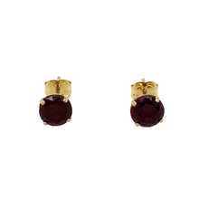 Load image into Gallery viewer, New 9ct Yellow Gold January Birthstone Stud Earrings with the weight 0.50 grams. The earrings are set with a synthetic garnet stone which is 5mm diameter
