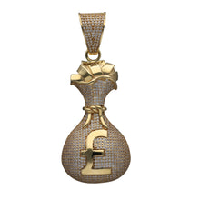 Load image into Gallery viewer, New 9ct Gold &amp; Cubic Zirconia Set Money Bag Pendant
