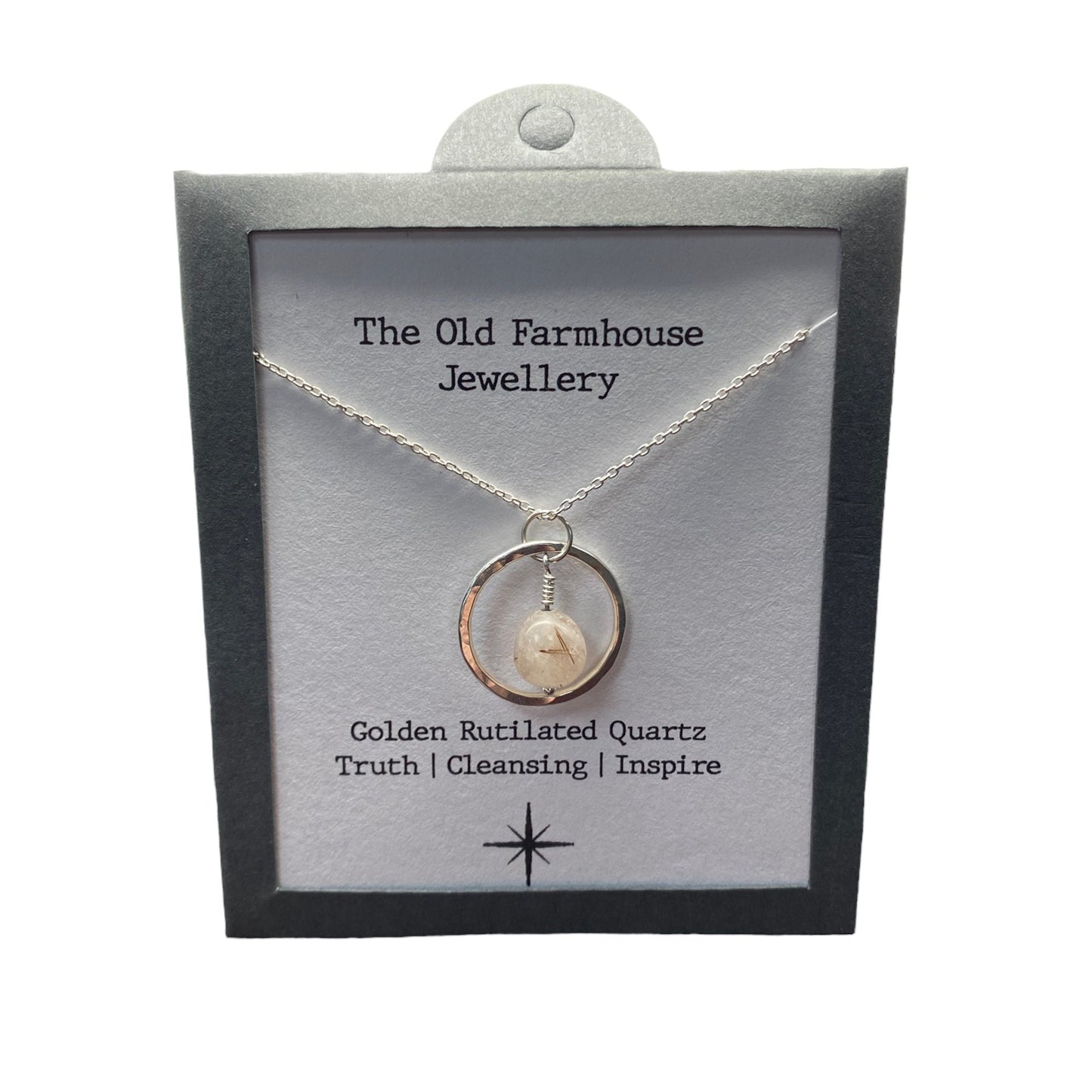 New 925 Silver & Golden Rutilated Quartz Set Nugget 18" Necklace with the approximate weight 3 grams. The necklace contains one gemstone which is approximately 9mm diameter and the link width of the chain is 1mm. Quartz is said to bring truth, cleansing and inspiration to the wearer