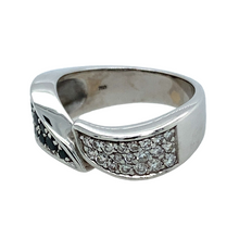 Load image into Gallery viewer, Preowned 18ct White Gold Wrap Around 6mm Band Ring set with White &amp; Black Diamonds in size L with the weight 7.70 grams
