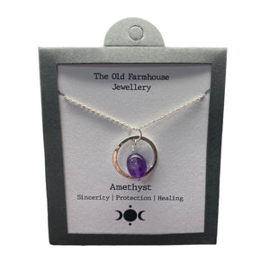 New 925 Silver & Amethyst Set Nugget 18" Necklace with the approximate weight 3 grams. The necklace contains one gemstone which is approximately 10mm by 9mm diameter and the link width of the chain is 1mm. Amethyst is said to bring sincerity, protection and healing to the wearer