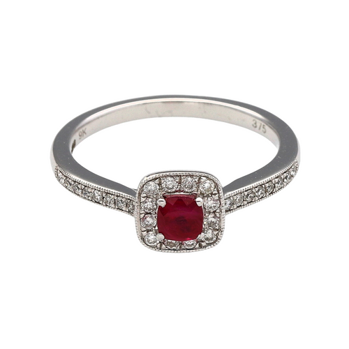9ct White Gold Diamond & Ruby Halo Ring