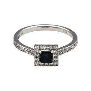 9ct White Gold Diamond & Sapphire Ring