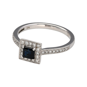 New 9ct White Gold Diamond & Sapphire Ring in size N with the weight 2.70 grams