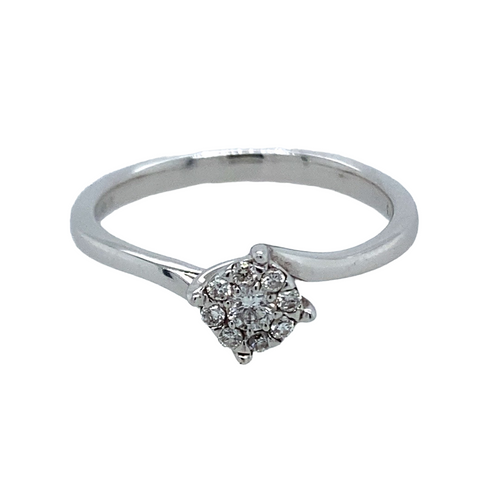 9ct White Gold & Diamond Cluster Solitaire Ring
