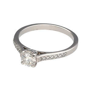 New 18ct White Gold & Diamond Solitaire Ring with Diamond set shoulders. There is approximately 64pt of Diamonds in total with approximate colour I - J and clarity Si2. This ring is in size N with the weight 3.70 grams