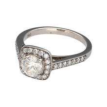 Load image into Gallery viewer, New 18ct White Gold &amp; Diamond Set Halo Ring with Diamond set shoulders in size L with the weight 4.30 grams. There is approximately 80pt of Diamonds in total and the Diamonds are brilliant cut. The Diamonds are approximately clarity i1 - Si2 and colour K - M

