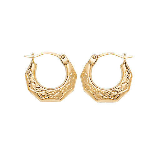 9ct Gold Patterned Creoles Earrings