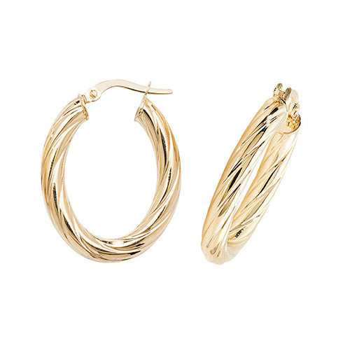 9ct Gold Twist Oval Earrings