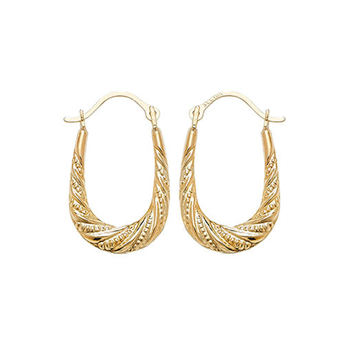 9ct Gold Textured Oval Creoles Earrings